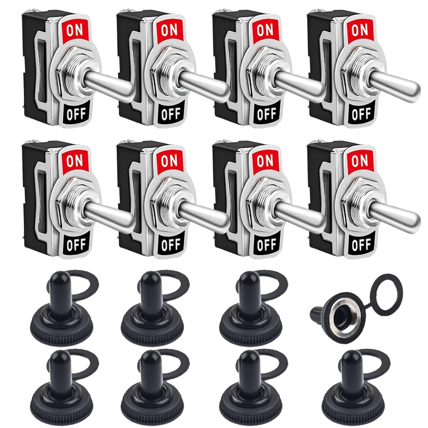 8 Pack Toggle Switches, 2 Pin 20A 125V AC/ 15A 250V AC on off Switch, SPST Car Rocker Switches with Boot Cap Cover, 12V Heavy Duty Waterproof Toggle Switch
