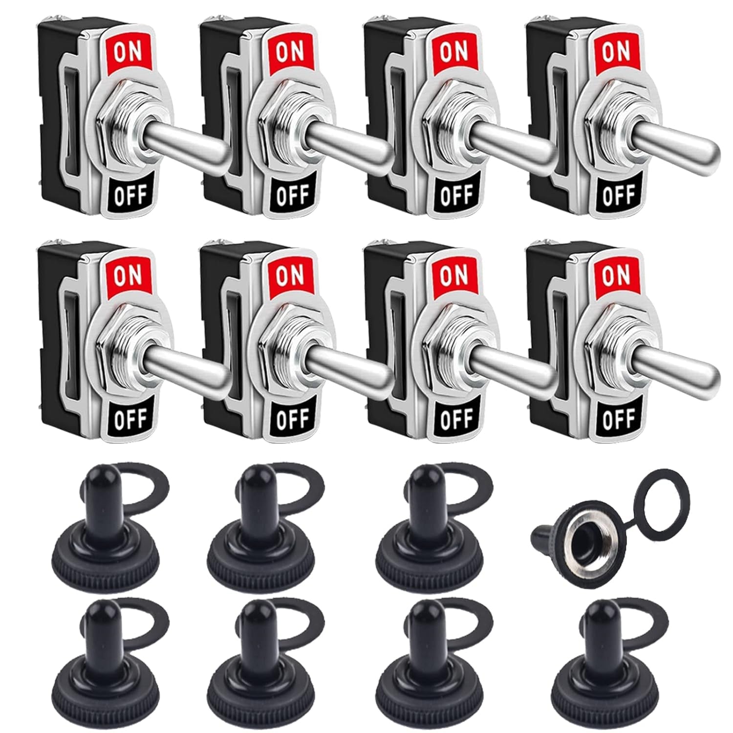 8 Pack Toggle Switches, 2 Pin 20A 125V AC/ 15A 250V AC on off Switch, SPST Car Rocker Switches with Boot Cap Cover, 12V Heavy Duty Waterproof Toggle Switch