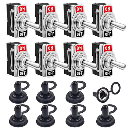 8 Pack Toggle Switches, 2 Pin 20A 125V AC/ 15A 250V AC on off Switch, SPST Car Rocker Switches with Boot Cap Cover, 12V Heavy Duty Waterproof Toggle Switch