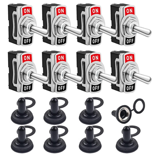8 Pack Toggle Switches, 2 Pin 20A 125V AC/ 15A 250V AC on off Switch, SPST Car Rocker Switches with Boot Cap Cover, 12V Heavy Duty Waterproof Toggle Switch