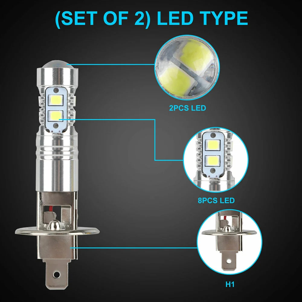 2Pcs H1 LED Car Lights H3 LED Bulb Xenon White Light Atuo Lamps for Car Headlight Bulbs 12V 24V 50W Lighting Fog Lamps