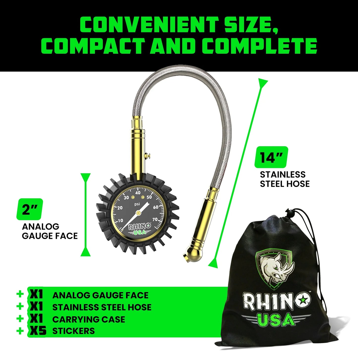 75PSI Heavy Duty Tire Pressure Gauge - Certified ANSI B40.1 Accurate, Premium Braided Hose