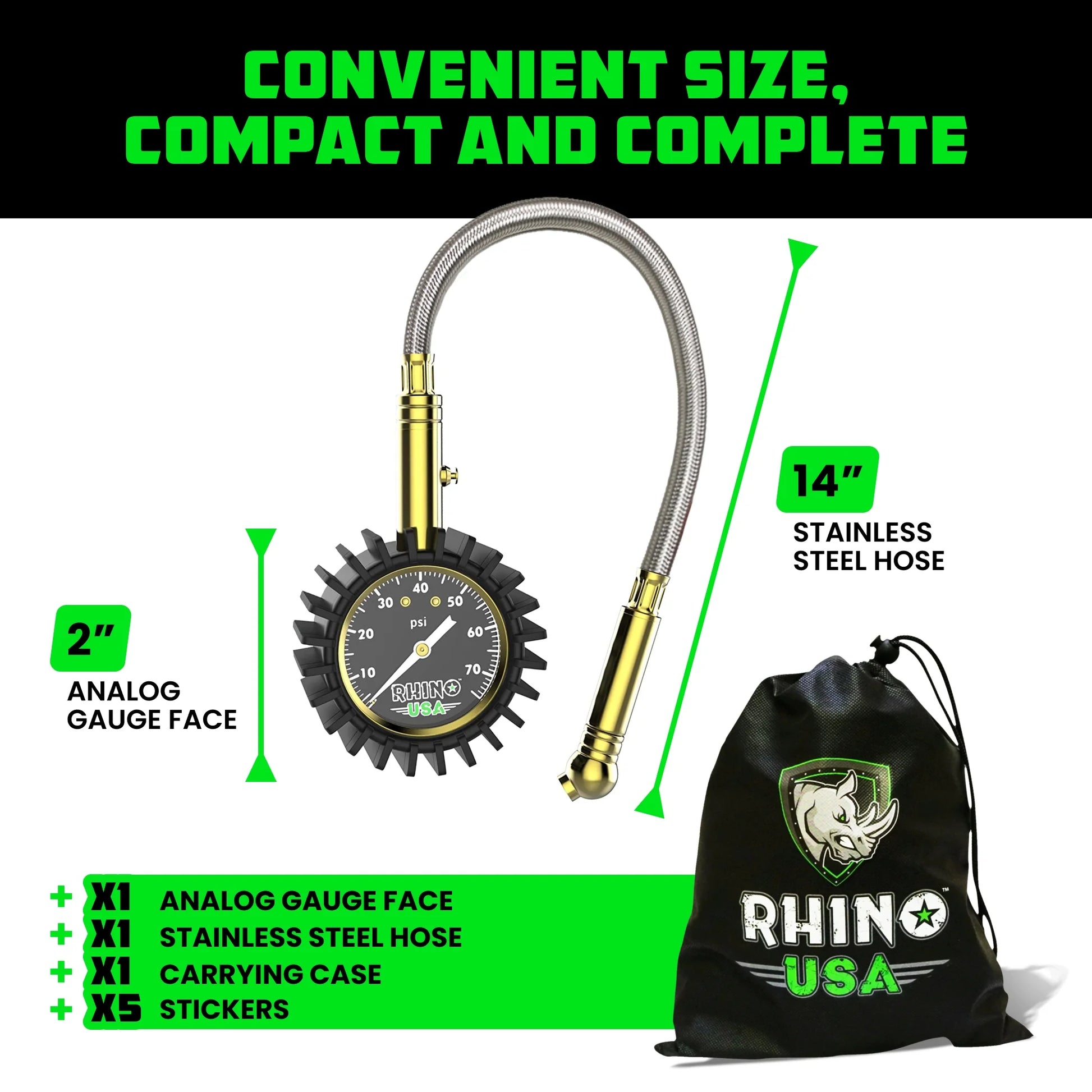 75PSI Heavy Duty Tire Pressure Gauge - Certified ANSI B40.1 Accurate, Premium Braided Hose