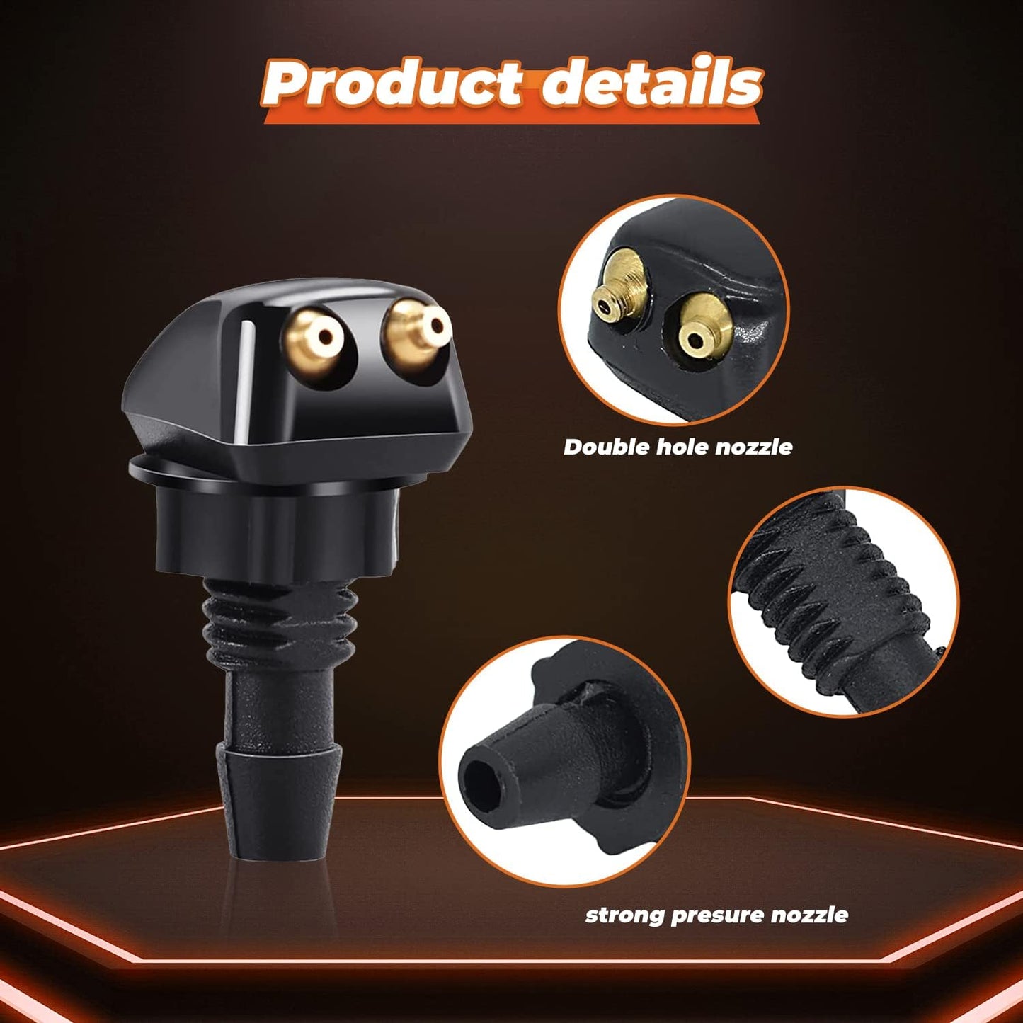 2Pcs Front Windshield Washer Nozzles, Front Windshield Washer Nozzle Kit and Fluid Hose, Windshield Washer Nozzles Wiper Spray Fit for Most Cars