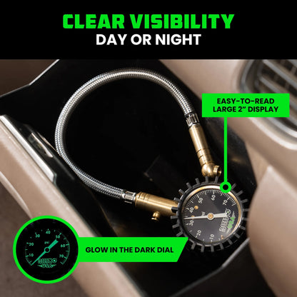 75PSI Heavy Duty Tire Pressure Gauge - Certified ANSI B40.1 Accurate, Premium Braided Hose
