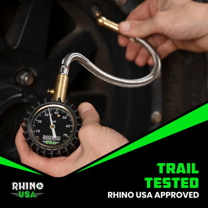 75PSI Heavy Duty Tire Pressure Gauge - Certified ANSI B40.1 Accurate, Premium Braided Hose
