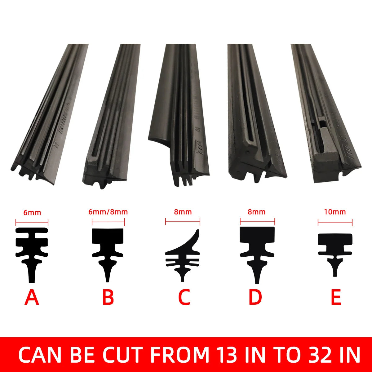 Auto Car All Seasons Windshield Wiper Blades Refills Natural Rubber Strips Wiper Blade Replacement Parts All Types Fit 14"- 32"